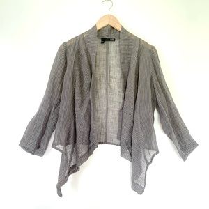 Eileen Fisher Linen Gray Striped Open Front Asymetrical Cardigan Jacket Sheer